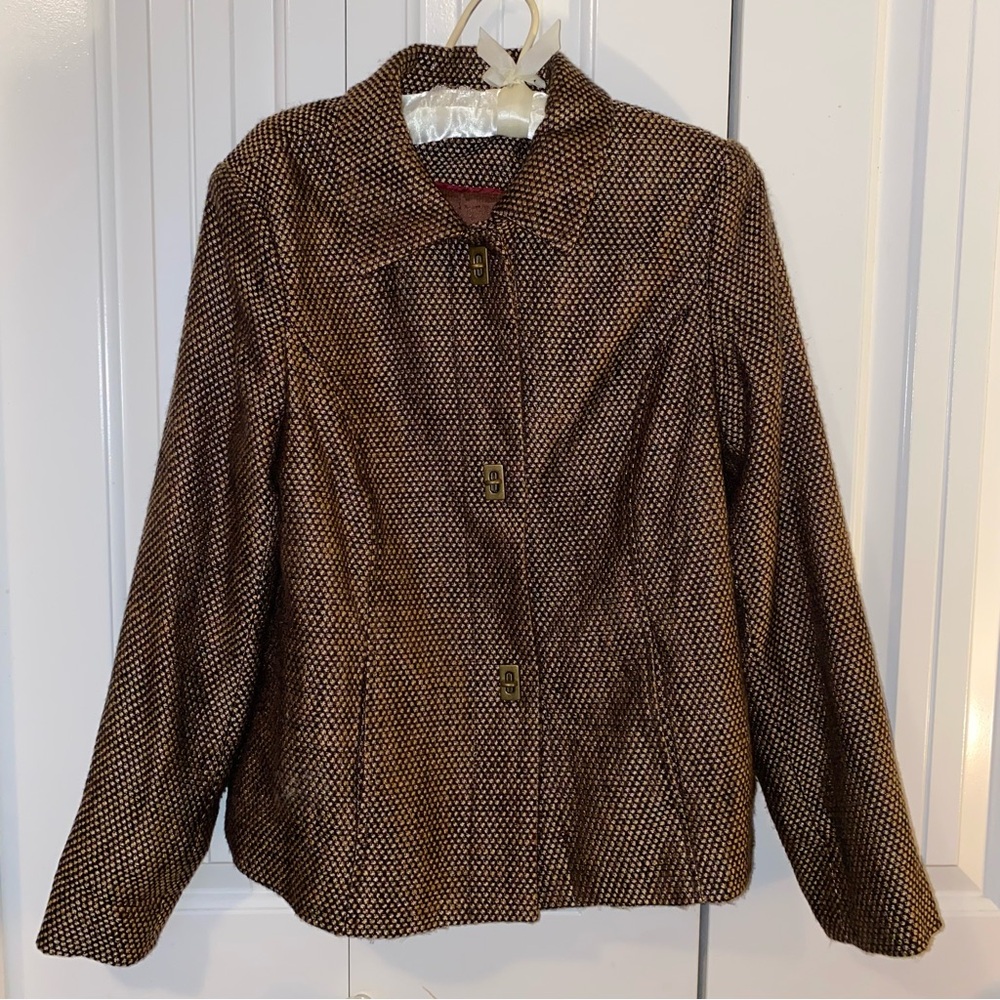TanJay Tweed Blazer with Twist Lock Buttons in Gold-Brown